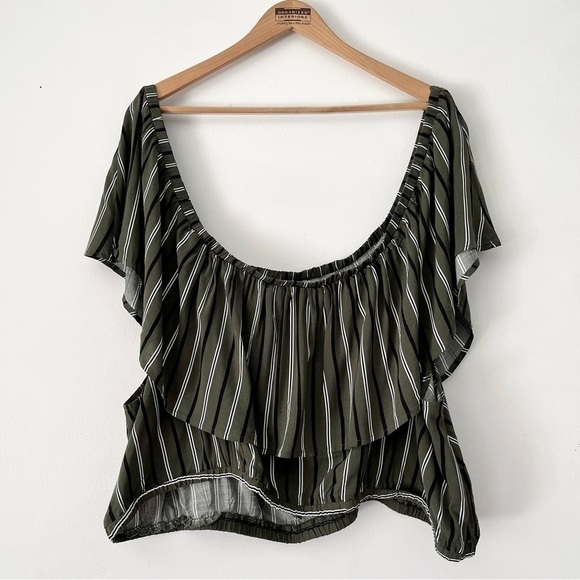 Torrid Olive Stripe Maxi Challis Off-Shoulder Crop Top Size 5X - Picture 7 of 12